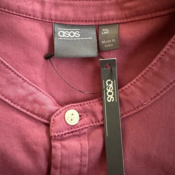 NEW ASOS 3XL Longline Button Down Shirt Grandpa Y2K 90s Cotton Mandarin Collar - Picture 3 of 8